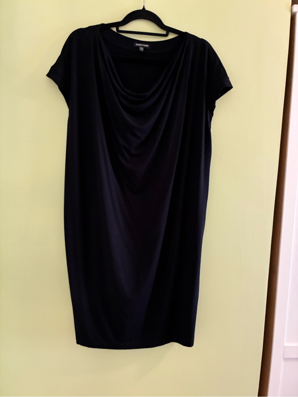 Eileen Fisher Black Drape-Neck Midi Dress